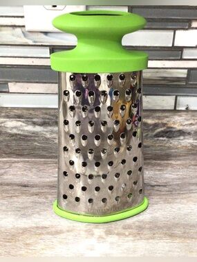 Cheese Vegetable Grater Stainless Steel 9” Green Handle Non Slip Base.
